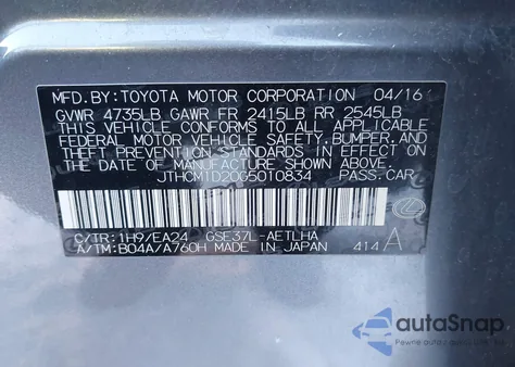 2016 Lexus Is 300 z USA, uszkodzony, nr VIN JTHCM1D20G5010834
